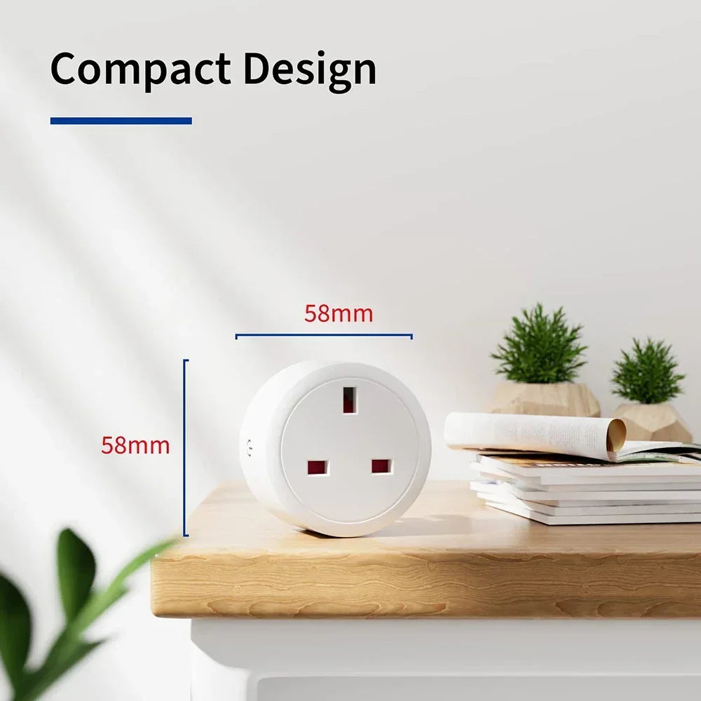 AUBESS 20A WiFi smart plug UK Type G — compact round white socket with energy monitoring